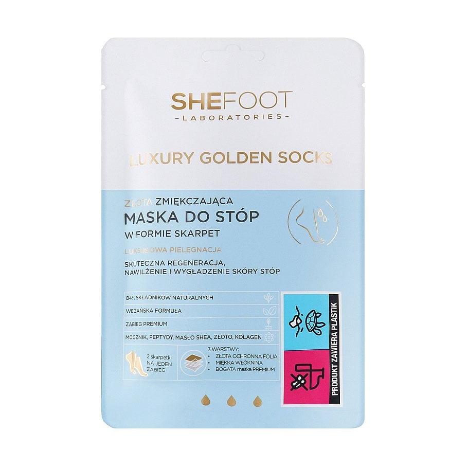 Пом'якшувальна маска для ніг SheFoot Luxury Golden Socks у формі шкарпеток, 1 пара